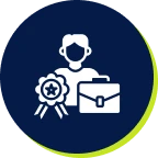 Business professional with award badge